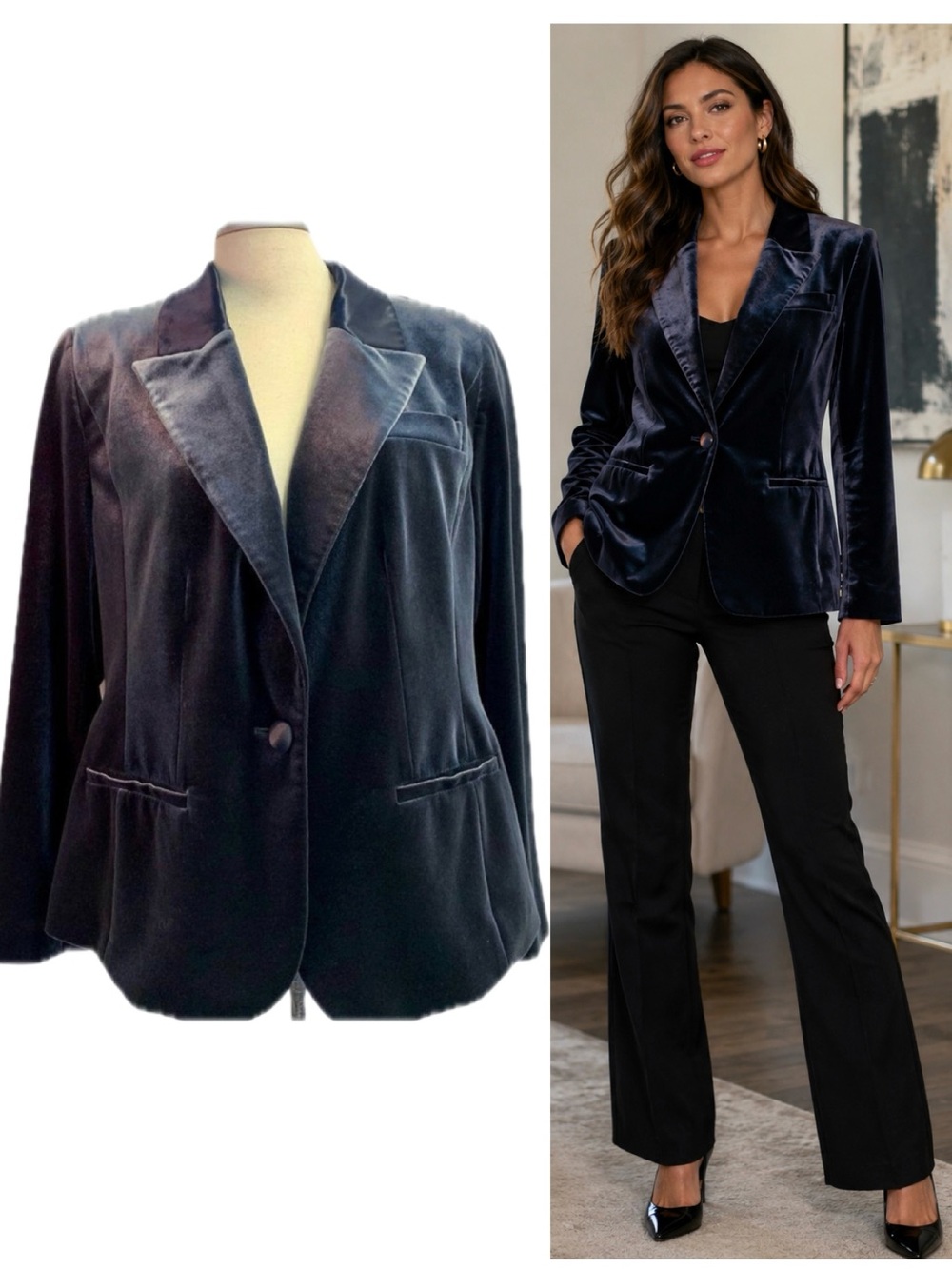 A MTL 1980 by Reitmans blue velvet single breasted blazer Sz 12